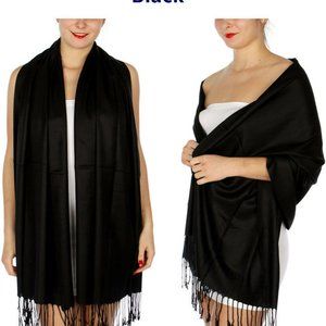 Pashmina Style Wrap Scarf Shawl Cover Tassel Fringe Midnight Black SALE 2 FOR 15